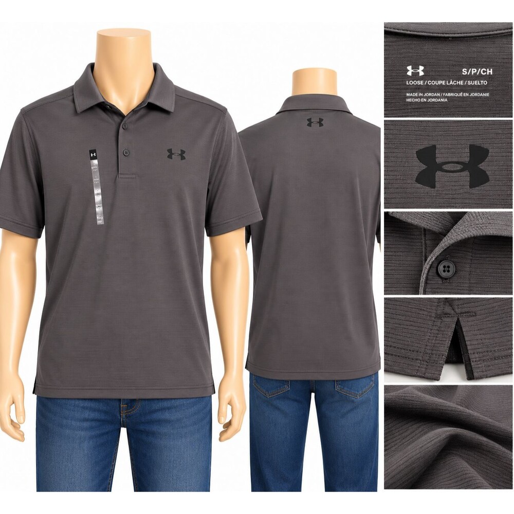 Under Armour Mens Polo Shirt Med Gray Performance Golf Loose Fit Short Sleeve